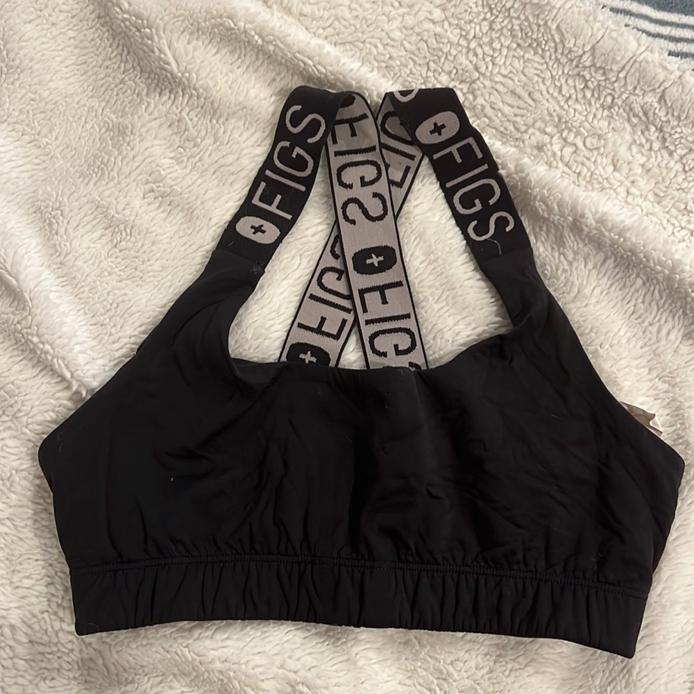 Figs Black Sports Bra with Strappy Halter Design